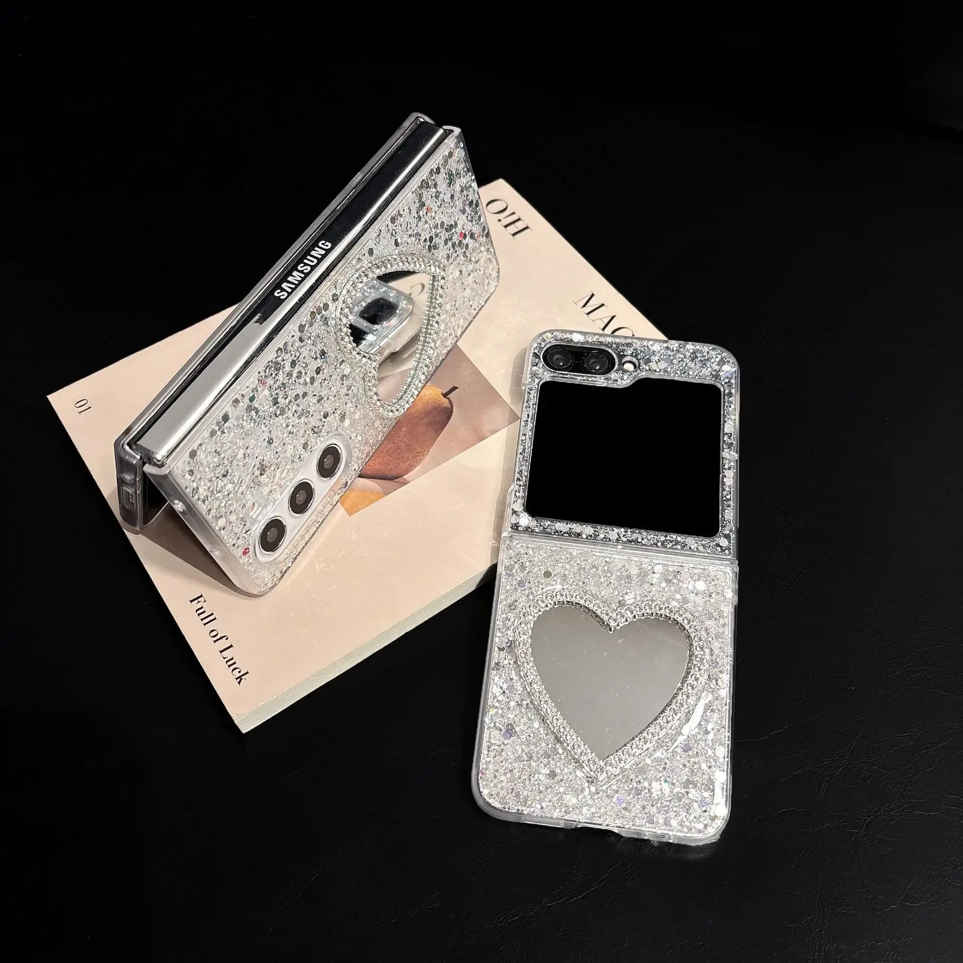 

Heart Mirror Phone Case For Samsung Galaxy Z Flip Z Fold 7 6 5 4 Protective Back Cover For ZFold7 ZFlip7 Case Shell