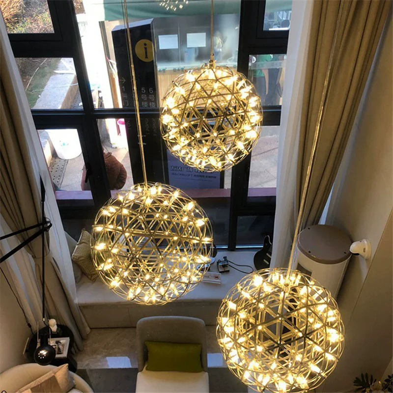 

Restaurant Creative Nordic Postmodern Pendant Lamp Starry Sky Spark Ball Round Firework Planet Art Spherical Chandelier Big Size