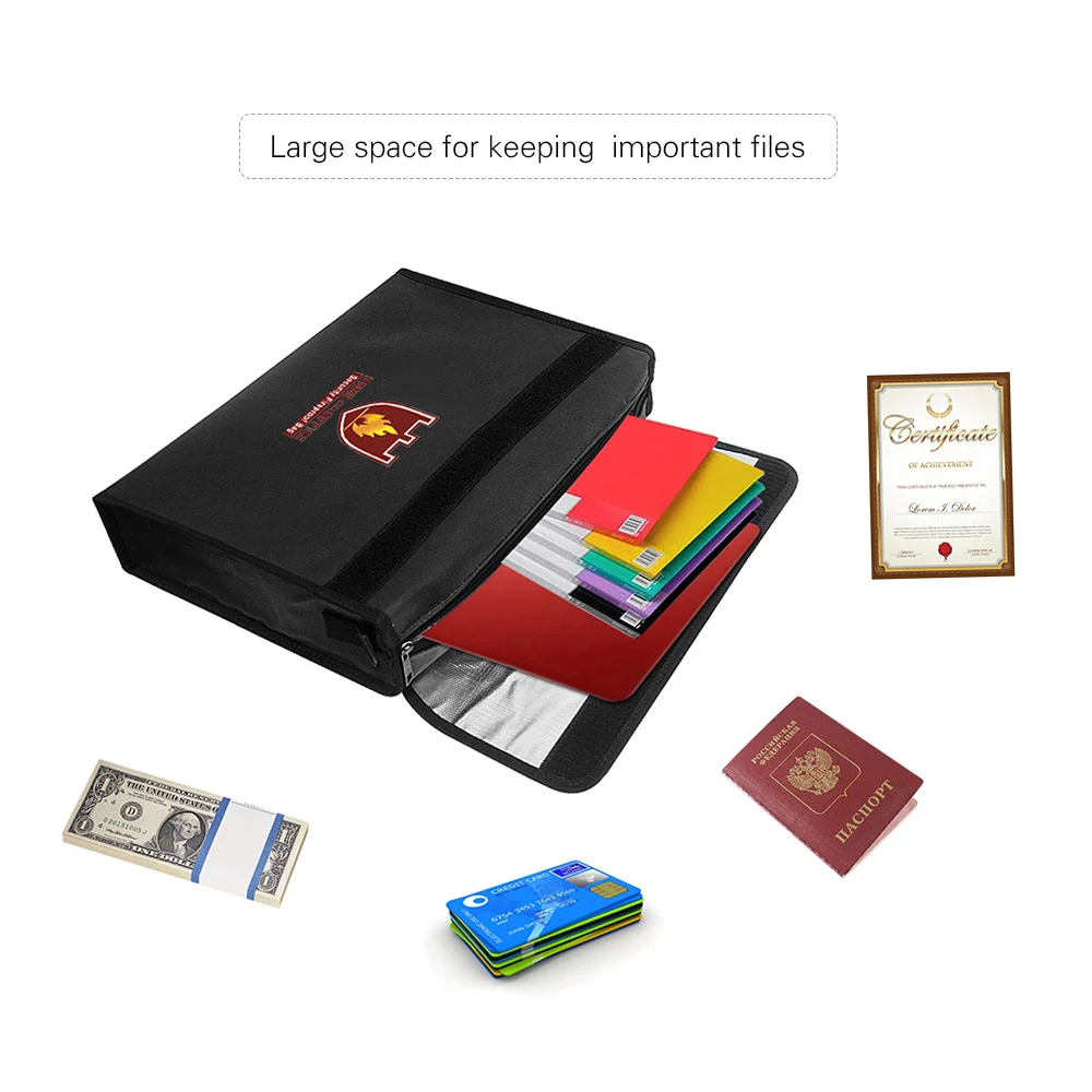 

Fireproof Money Document File Bag Pouch Cash Bank Cards Passport Valuables Organizer Holder Safe Storage for Home Folder