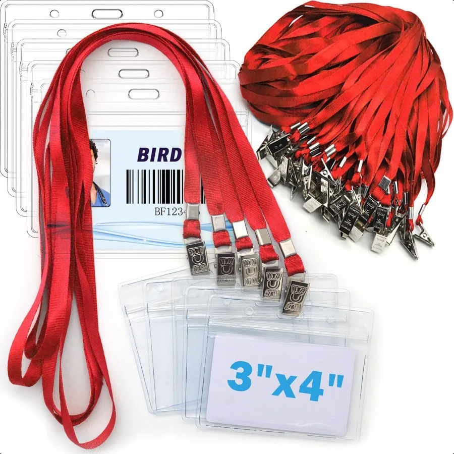 

4x3 Name Tags Badge Holder with Lanyard 50 Pack Waterproof Horizontal ID Badge Holder and 50 Pcs Lanyards Nametag for Conferenc