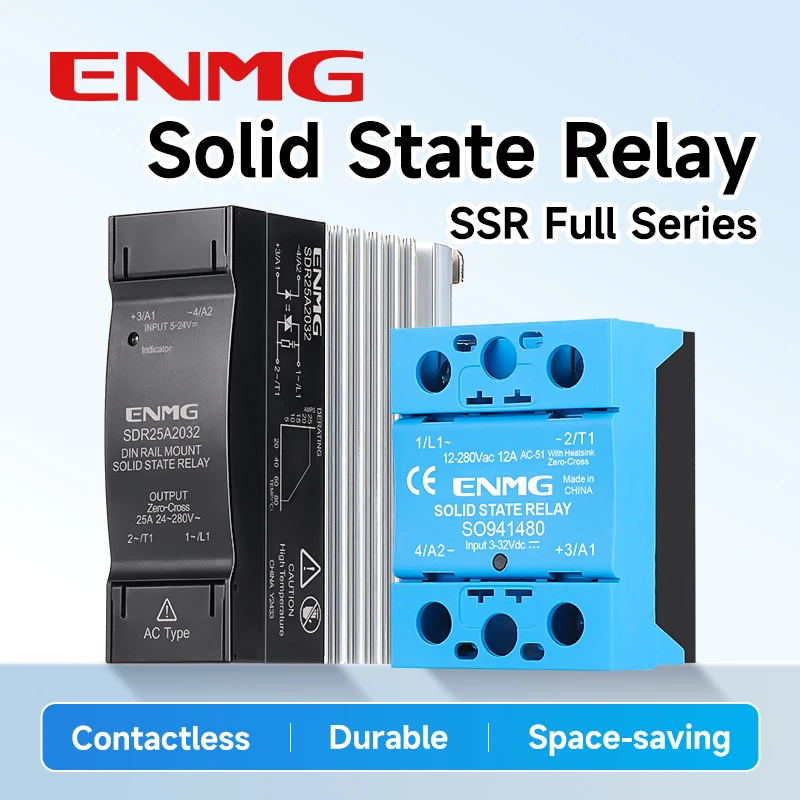 ENMG SO94 Single Phase Solid State Relay SSR 15A 5-24VDC/24-380VAC Control, Non-Contact Contactor Module for Industrial Automati