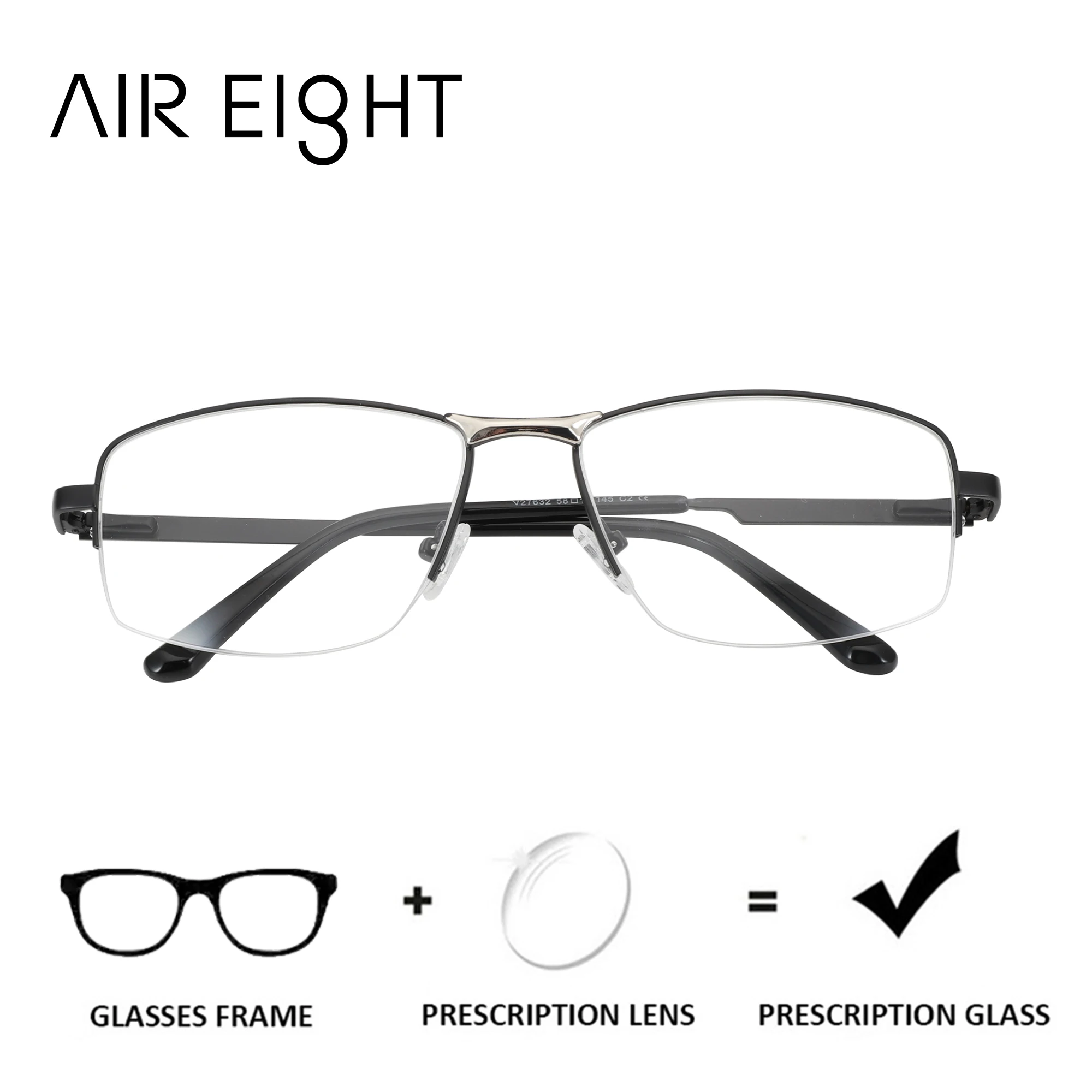 

AIR EIGHT XXL Size Metal Half Rim Square Prescription Glasses For Man Myopia Transparent Eyeglasses Photochromic Optical Eyewear