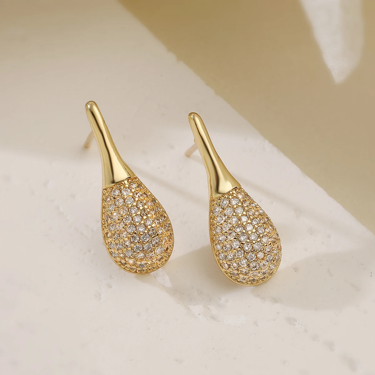 NEWBUY 2025 New Fashion Gold Color 3 Style Geometric Shape Stud Earrings For Women Shiny AAA CZ Inlay Copper Jewelry