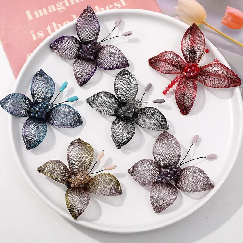 2pcs Korean version of the new two-color copper wire crystal butterfly dragonfly DIY hand-woven versatile hair accessories