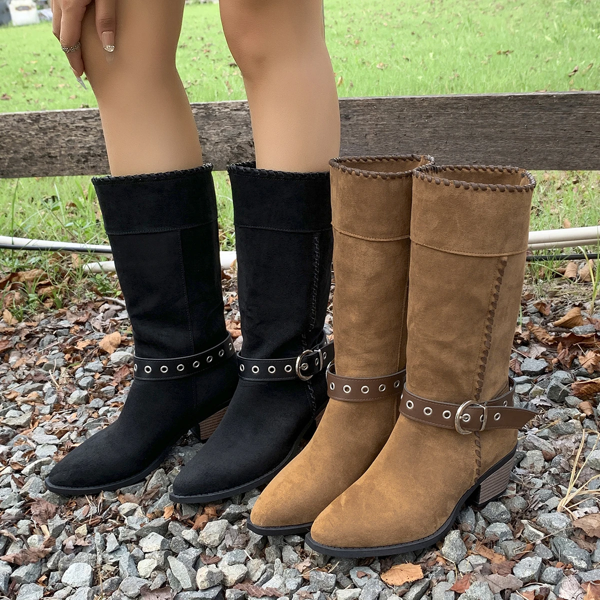 

Women's Retro Style Increased Thin Thick Heel Boots Women's New Warm and Wear-resistant Riding Boots in Autumn and Winter 2025.