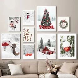 Winter Scenery Picture Canvas Painting Wall Art Modern Santa Tree Elk Pine Poster and Print for Christmas Home Living Room Decor