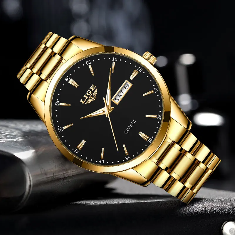 

LIGE Men's Business Watch Stainless Steel Quartz Watch30M Waterproof Luminous Calendar Quartz Chronograph Waterproof Men Watch