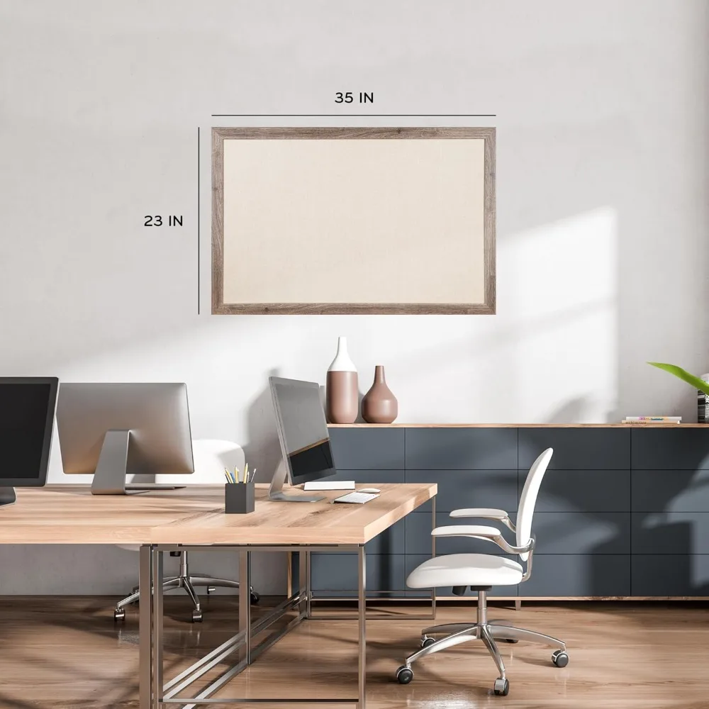 36x24 Inch Rustic Wood Frame Linen Bulletin Board - Industrial Grade Pinning Surface for Office Home Classroom