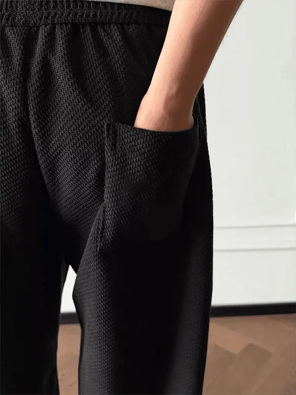 Casual Elastic Straight Leg Loose Fit Summer Pants for Men And Women Anti-Wrinkle Honeycomb Pattern Breathable Comfortable