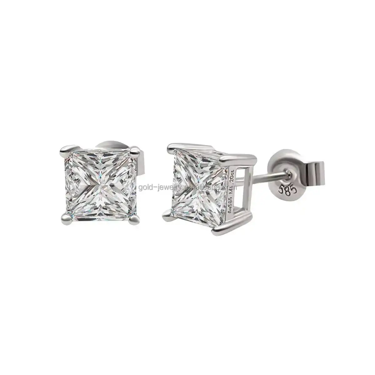 

Hot Selling AU585 14k Real Gold Moissanite Earrings Fine Jewelry Solid White Gold Study Earrings High Quality