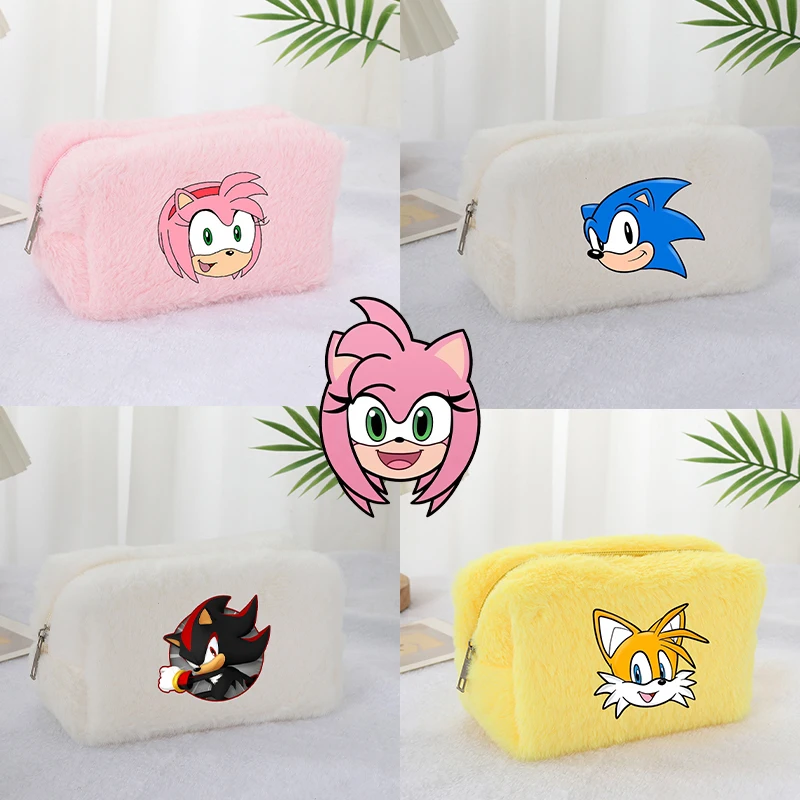 

Soniced Girl Plush Makeup Bag Cute Anime Print Women Female Soft Office Cosmetic Bag Kids Key Coin in Make Up Case Kawaii Party