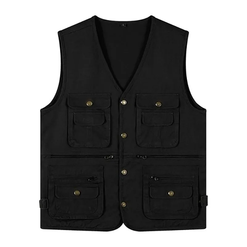 

2024 Button Men's 100% Cotton Multi Pocket Outdoor Photography Mountaineering Fashion Functionality Function Tooling Style Vest