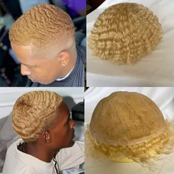 Human Hair Mens Hairstyles 360 Men Wave Swiss Full Lace Curly Wigs Toupee 613# Color Toupee For Mens Afro Kinky Curly Toupee
