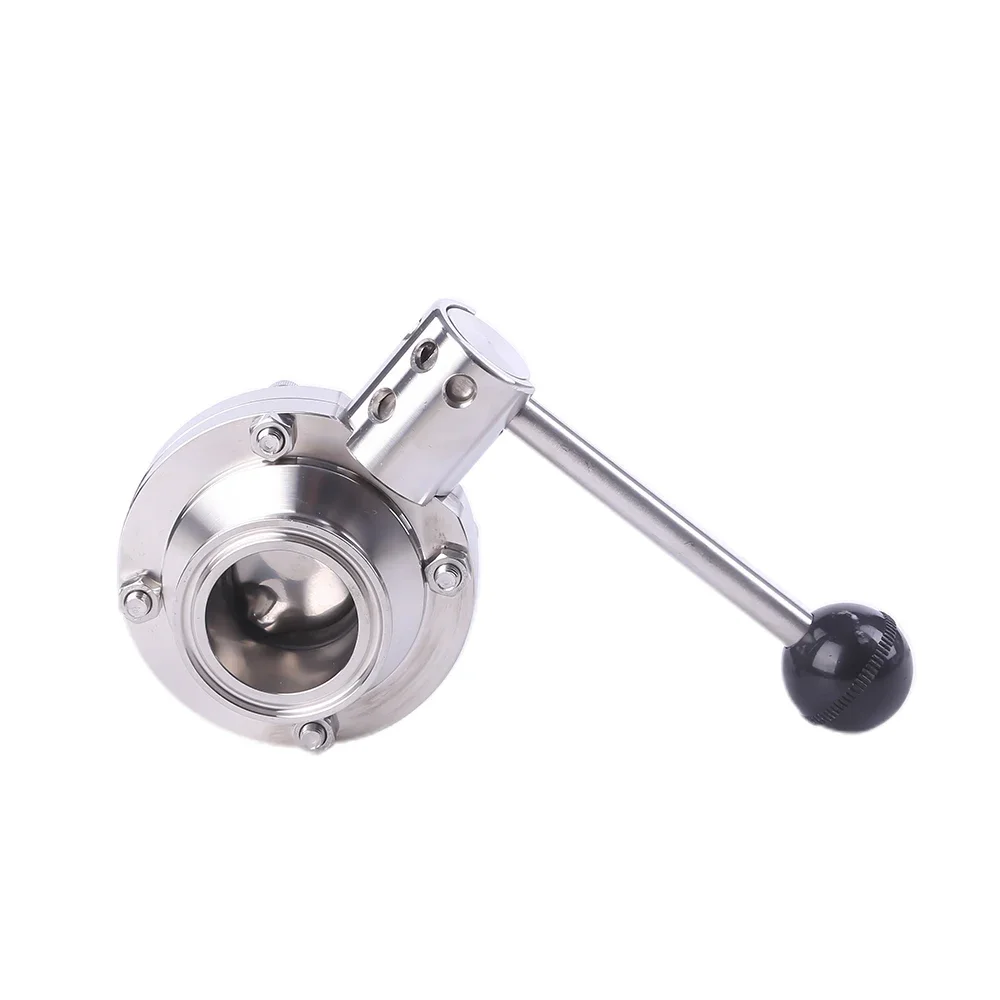 1Inch Manual SS316L SS304 Stainless Steel Sanitary Tri Clamp Butterfly Valve with Pull Round Handle and Black Ball Made in China