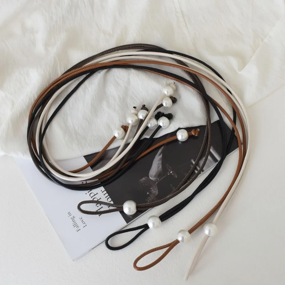 

High-End Thin Belt Waist Round Peal Leather Rope Waist-Cinching Summer Waist Decorative Women