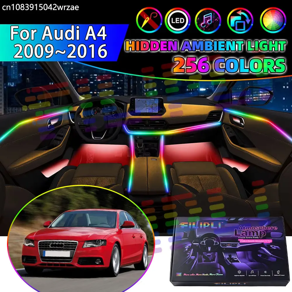 For Audi A4 2009~2016 B8 8K 2010 RGB Car Interior Ambient Lights Strips Breathing Lighting Kit App Control LED strips Auto Parts