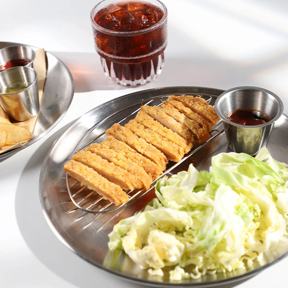 2 Pcs Fried Chicken Plate Convenient Stainless Steel Round Snack Dessert Cake Salad Baking Pan