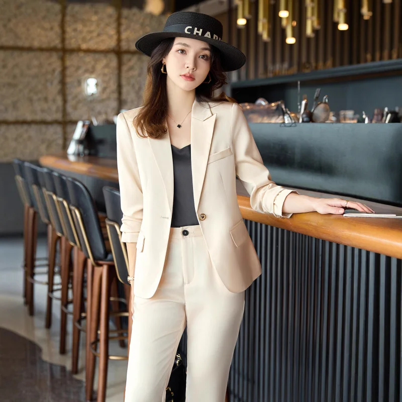Blue satin suit for women2025New professional formal suits and jackets for beauty salons and jewelry stores