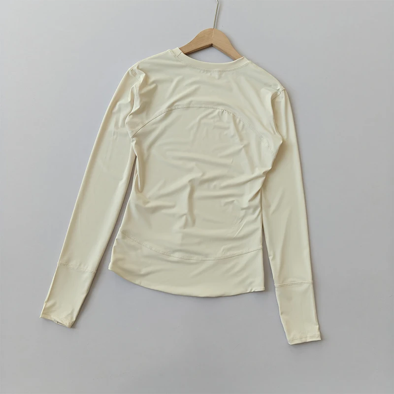 Schlanke Yoga-Bekleidung für Frauen Professionelle Trainings-Pilates-Fitness-Oberteile T-Shirts Outdoor-Lauf-Langarm-Sportbekleidung – Detail 3