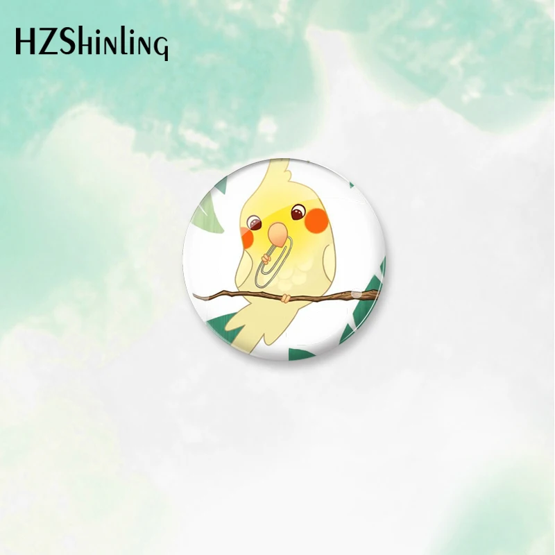 2023 Cockatiel Birds Parrot Art Pattern Round Button Badge Brooch For Clothes Backpack Decoration Pin Jewelry