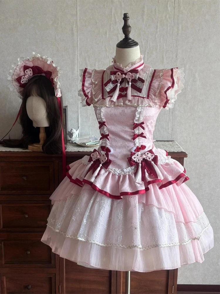 Y2k Bow Retro Birthday Party Dress Japanese Sweet Kawaii Lolita Elegant Princess Dress  Female Korea Fashion Chic Outfits 2025
