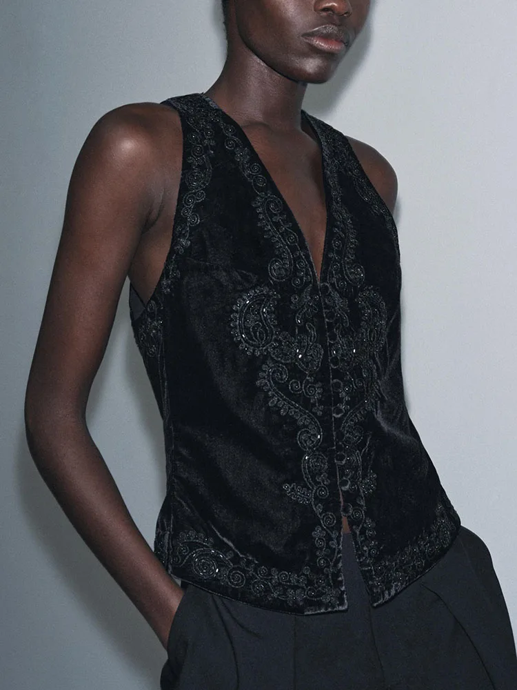 

Новинка! Женский бархатный жилет Sweet Ele с вышивкой, коллекция Зима 2025. Модная универсальная одежда. Премиум-класс.