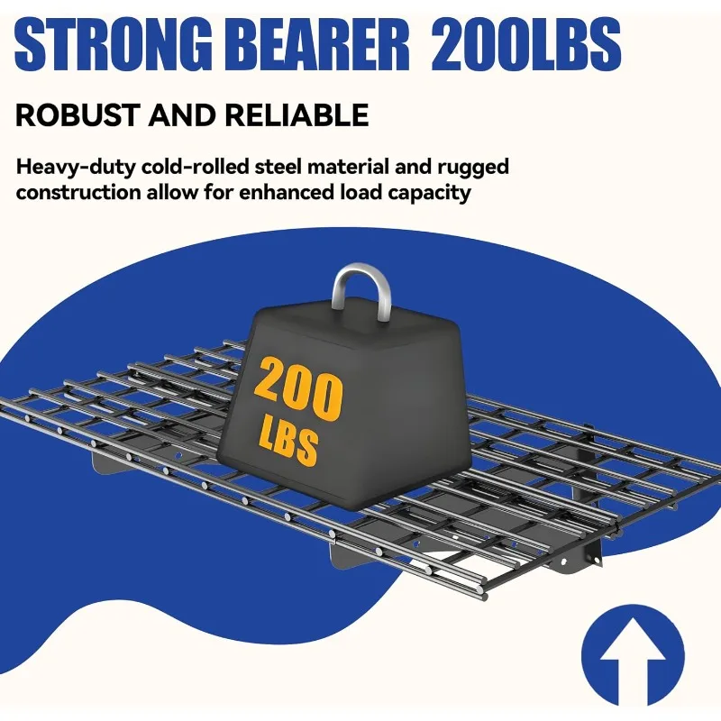 أرفف حائط للمرآب شديدة التحمل مكونة من 4 عبوات مقاس 36 بوصة × 24 بوصة (3 × 2 قدم) تخزين معدني مثبت على الحائط بسعة إجمالية 800 رطل، أسود #5