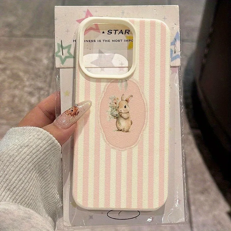 

Полосатый чехол для телефона с принтом кролика, подходит для телефонов серии iPhone 17, 16, 15, Plus, Pro, Max — подходит для использования в подарок