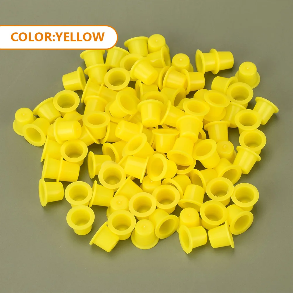 

100pcs Yellow Ink Cups Tattooing Disposable Plastic Pigment Containers Storage Paint Thickened Small Equipment Supplies