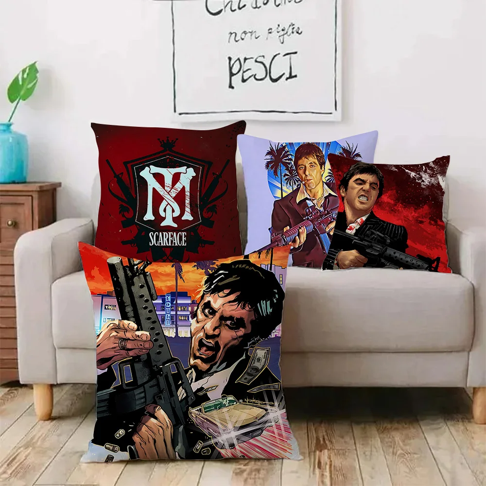 Hot Classic Movie Scarfaces Pillow Covers Cartoon Sofa Decorative Home Double-sided Printing Short Plush Cute Cushion Cover