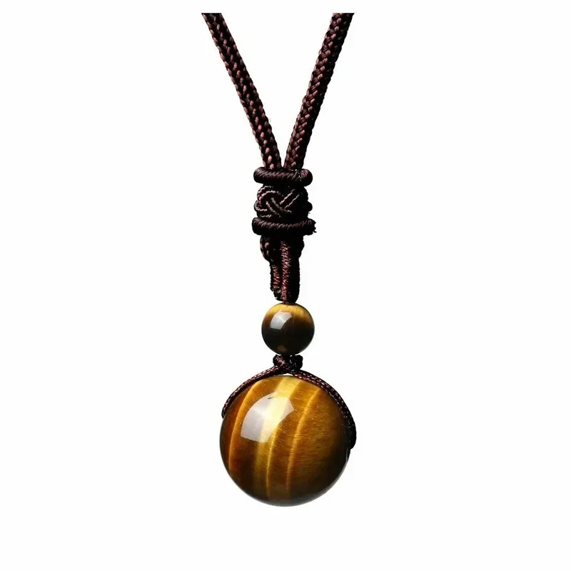 16mm Black Obsidian Tiger Eyes Amethyst Stone Women Men Necklaces with Adjustable Braided Rope Cords Natural Crystal Pendant