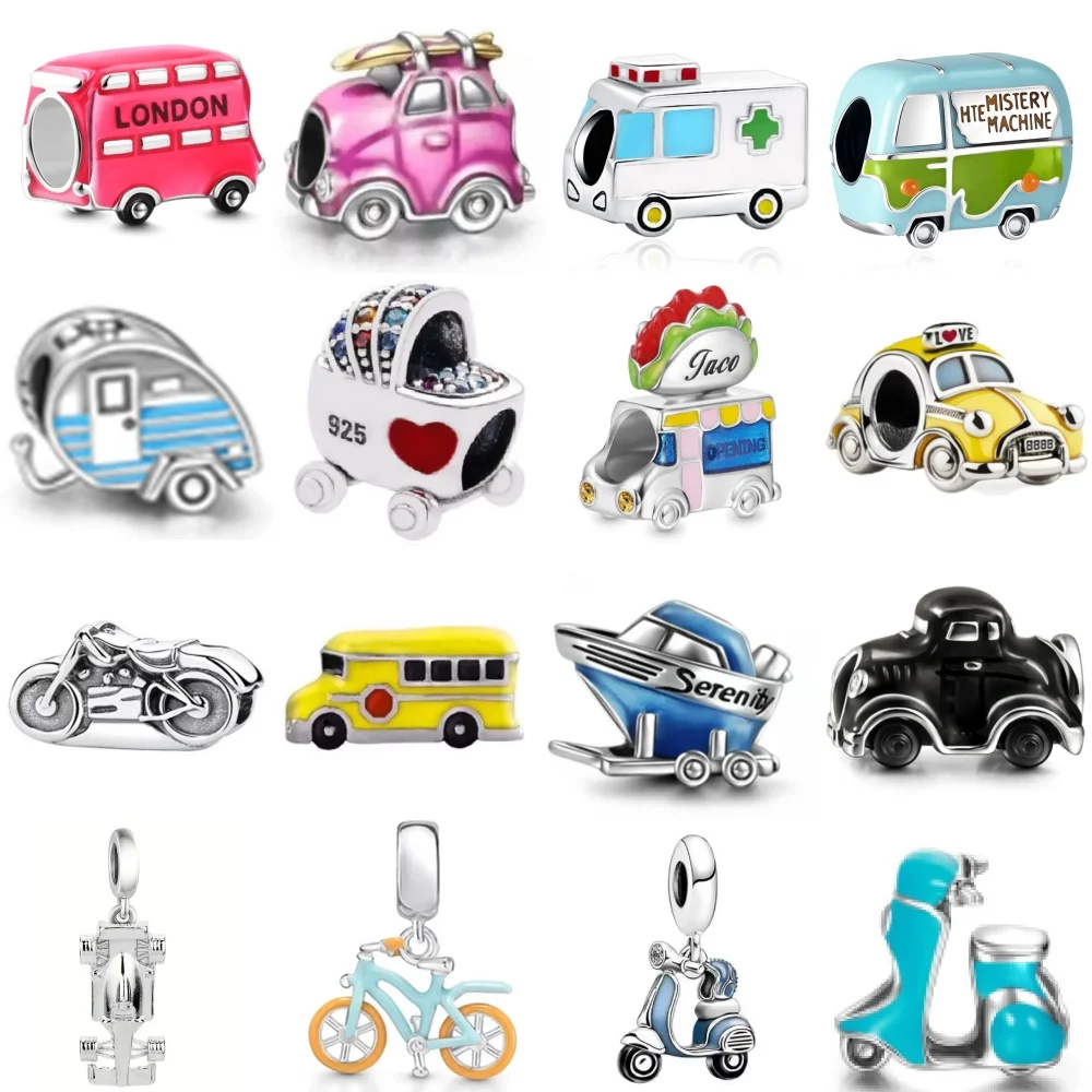 

Bus, Ambulance,Taxi,Bicycle Bead Pendant ,Suitable for European Original Bracelet DIY Accessories Exquisite Jewelry 925 Silver