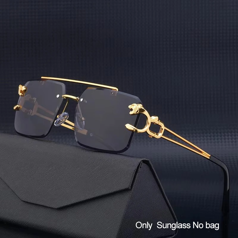 Fashion  Leopard Rimless Sunglasses Double Bridges Gradient Ocean Film Shades UV400