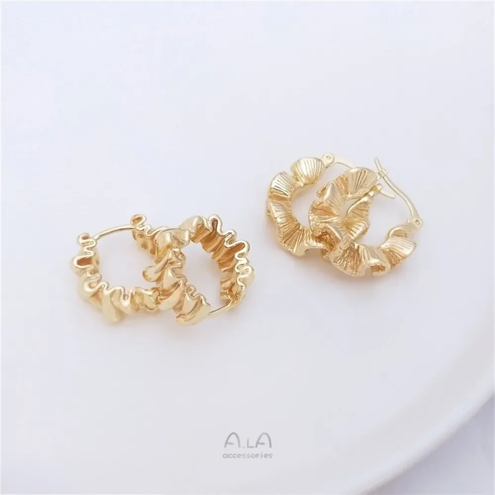 

14K Gold-Color Three-dimensional Pleated Lace Earrings Fashionable Niche Light Luxury Ins Wave Texture Earrings E300