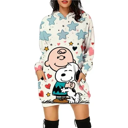 Autumn and Winter Women's Hoodie Dress Snoopy Printed Fashion Long Sleeve Hoodie Dress Casual Hoodie Women's Pullover Dress