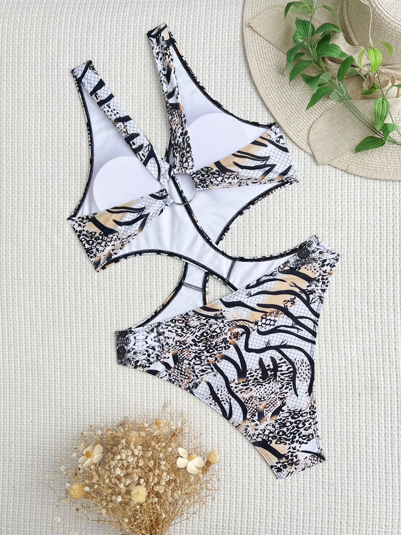 ملابس السباحة النسائية 2024 المرأة بيكيني طباعة ملابس السباحة عارية الذراعين مثير قطعة واحدة ملابس الربيع الساخن S-L