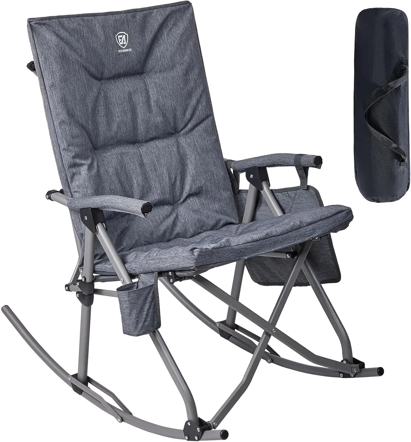 Oversized Folding Rocking Camping Chair, Padded Portable Rocker Chair for Patio, Lawn and Outdoors, Heavy Duty Hard Armchair for