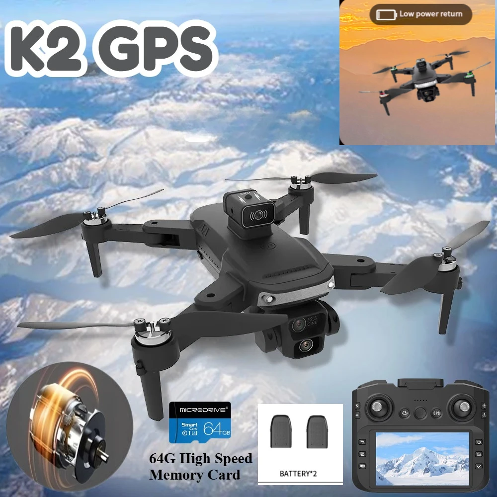 

K2 GPS Воздушный дрон с большим экраном Всенаправленный предотвращение препятствий Потоковая передача Усасывание Двойная камера с переключением Бесщеточный двигатель