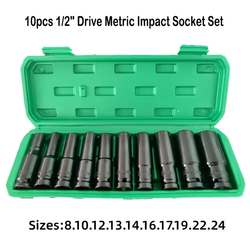 Universal Drive Metric Impact Socket Set Deep Wrench for Air Pneumatic Repair Tools - Metric Drive Socket Collection