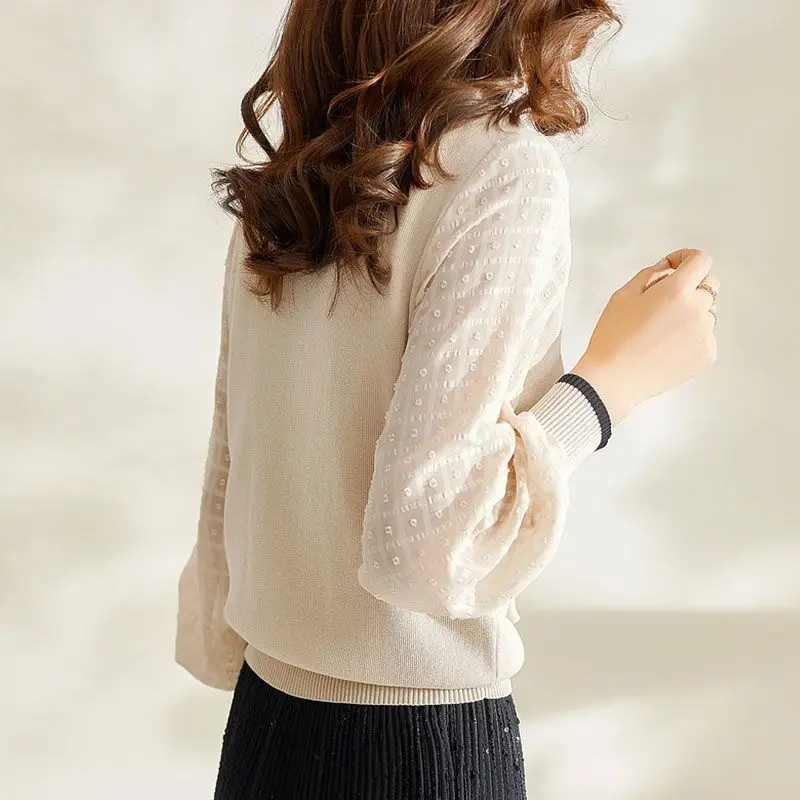 Sweet Lapel Bow Knitted Plaid Bow Chiffon Blouses Women's Clothing 2024 Spring Autumn New Loose All-match Tops Chic Shirts