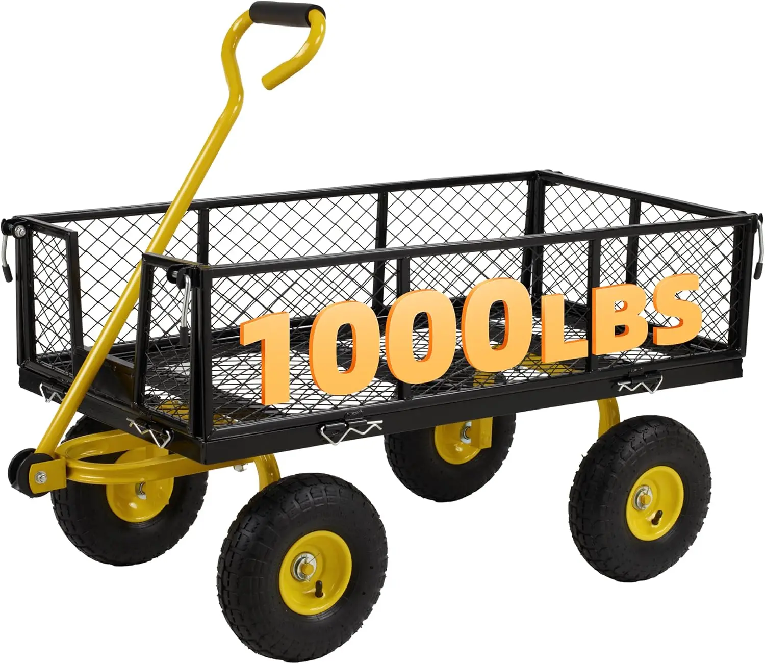 

Heavy Duty 1000 Lbs Capacity Mesh Steel Garden Cart Pullable Garden Wagons Carts on Wheels Folding Utility Wagon with Removable