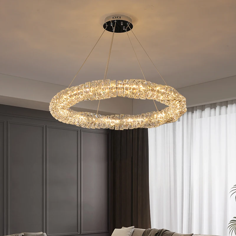 Chrome Chandelier Lighting Living Room Round Hanging Lamp Bedroom Luxury Modern Crystal Led Light Dining New Decor Silver Luster