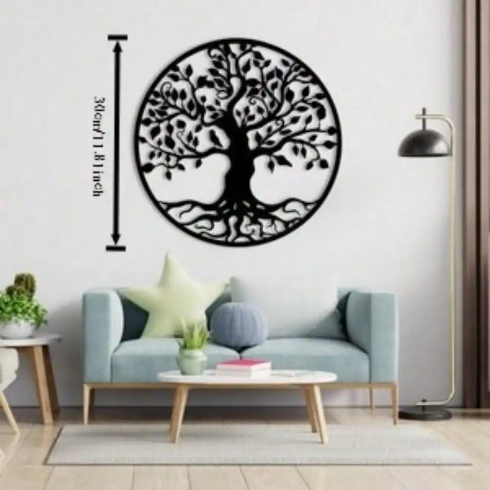 CIFbuy Iron Wall Art Black Tree of Life Round Metal Bird Silhouette Modern Minimalist Indoor Outdoor Decor for Bedroom Living Ro