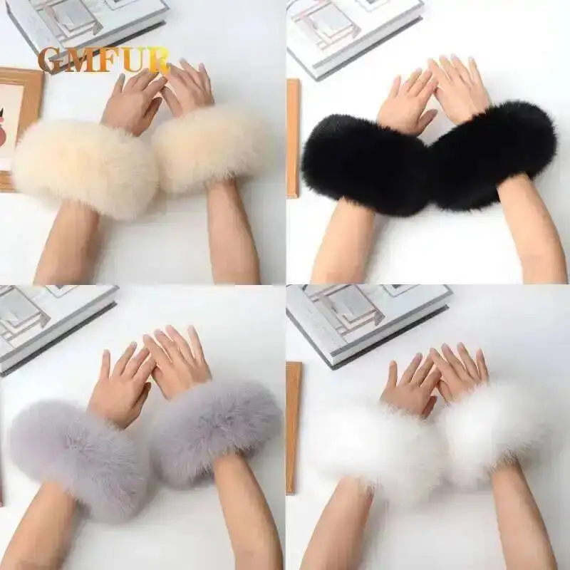 

Women 100% Real Fox Fur Cuffs Winter Warm Fashion Bracelet Hand Wear Genuine Natural Fur Sleeve Customized Size And Colors Lady