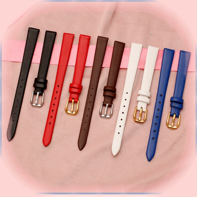 For any brand Fashion leather watchband women\'s mini Slim small size band 6mm 8mm 10 12 14 16mm black brown red white blue strap
