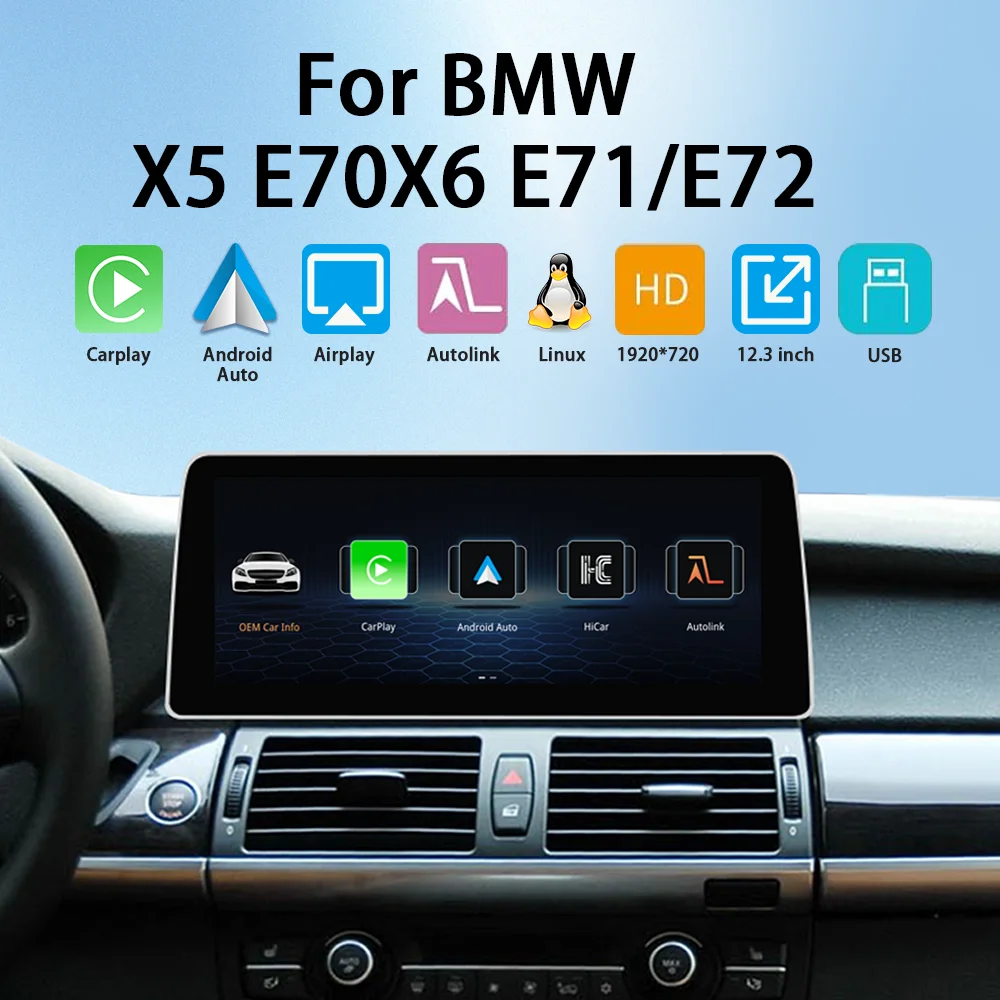 Factory Price 12.3‘‘Touch Screen Display For BMW X5 E70 X6 E71 E72 CCC CIC Wireless Carplay Android Auto Car Multimedia Playe