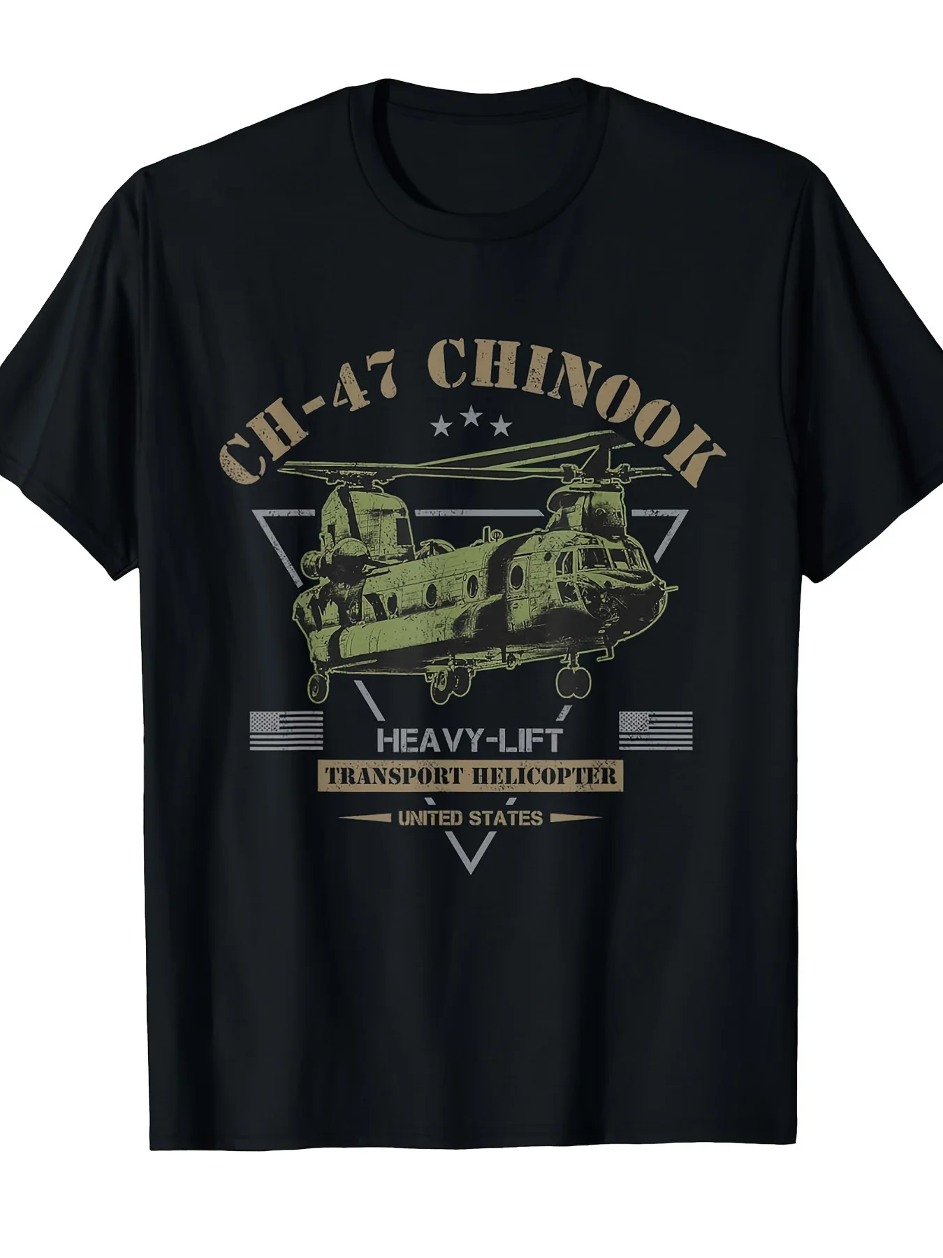 Unisex Short Sleeve Graphic Tee CH-47 Chinook Military Helicopter Patriotic Gift Tee All-Season Black Casual Crew Neck T Shirt