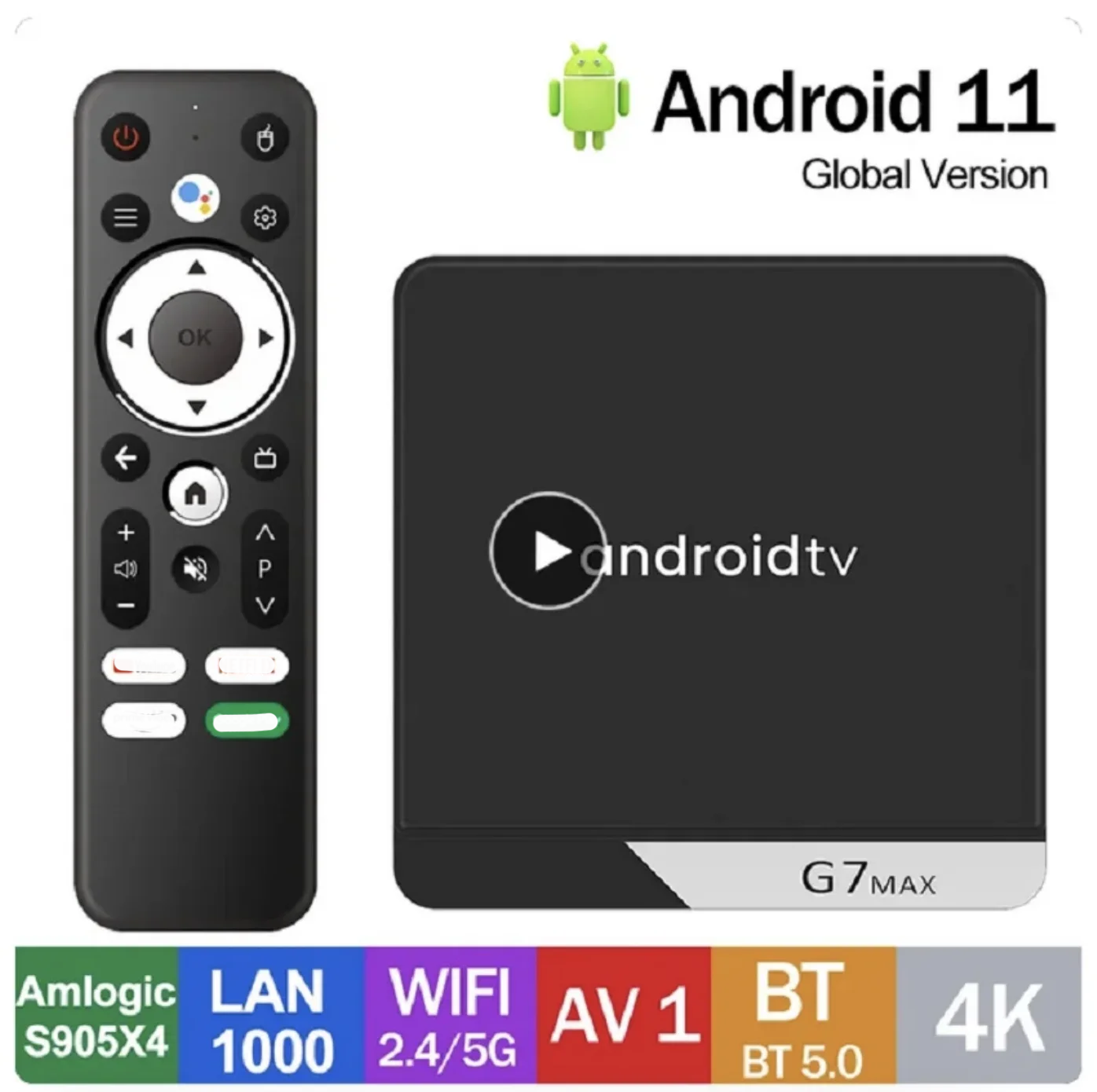 G7 Max Smart TV Box Android 11 S905X4 4GB 64GB 1000M AV1 4K HD 2.4GHz/5GHz Dual Wifi USB3.0 Set Top Box Media Player 4GB 32GB