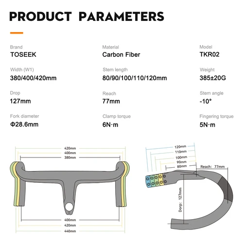 Imagen 2 del producto Manillar de carbono TOSEEK, manillar de carbono para carretera, barra de caída T800, manillar integrado de carbono Di2, accesorios para bicicleta, barra de caída de carbono