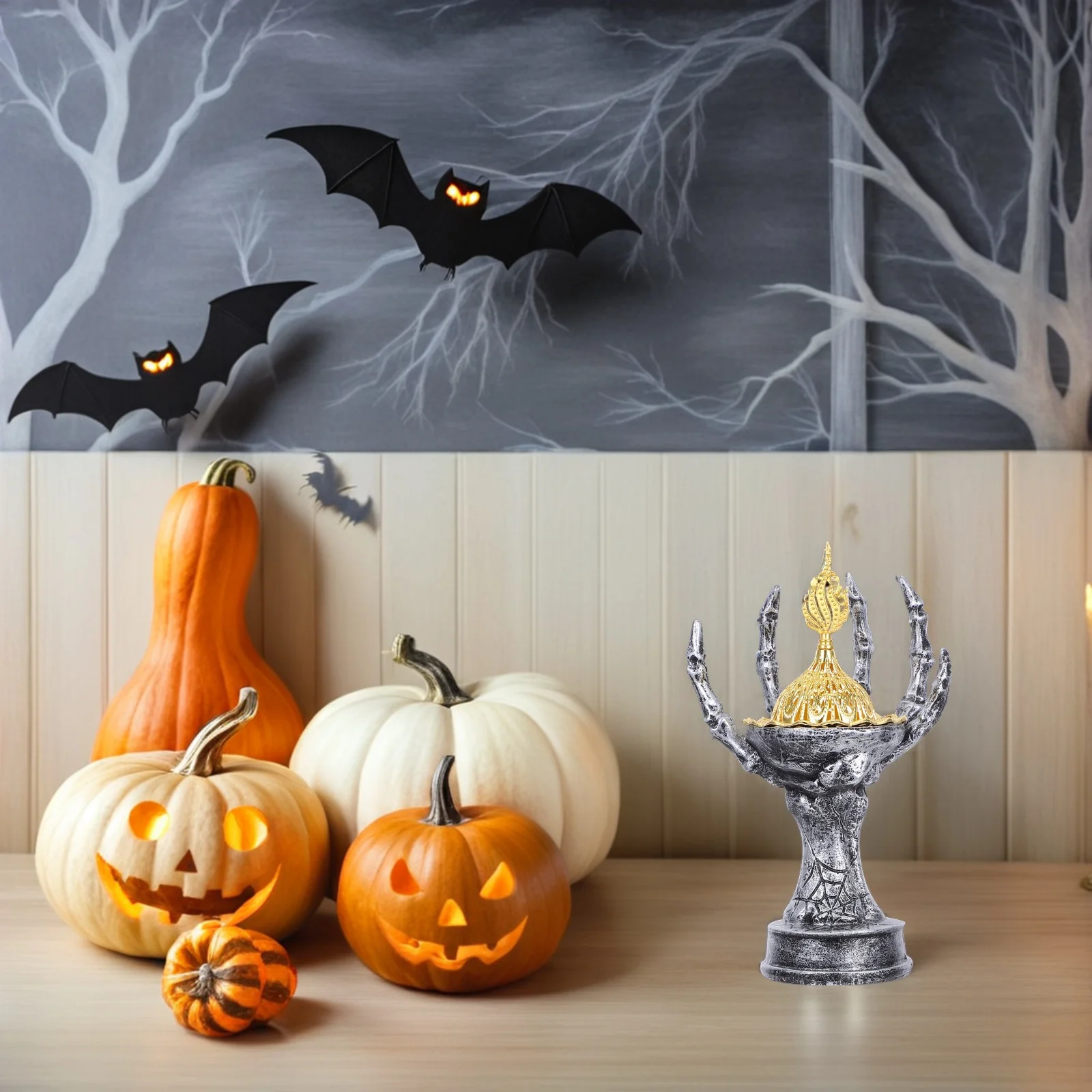 

Ghost Claw Incense Holder Resin Censer Lid Included Light Grey Spooky Halloween Desk Decor for Indoor Outdoor Aromatherapy Use
